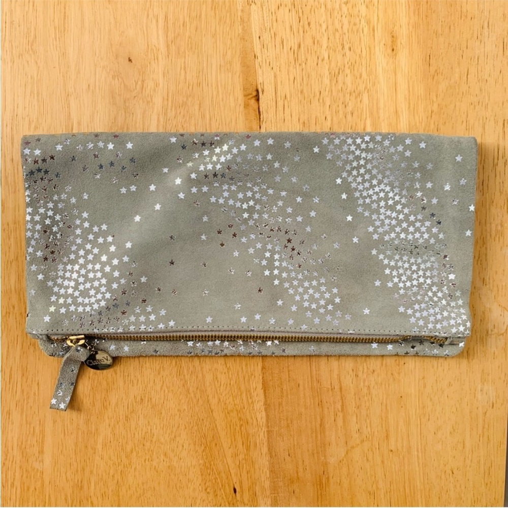 Clare V. Foldover Clutch Suede in Star Print